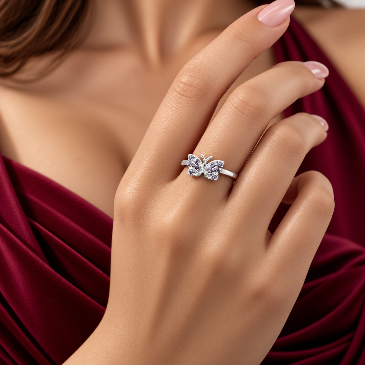 Anillo Mariposa Lila Plata Ley 925