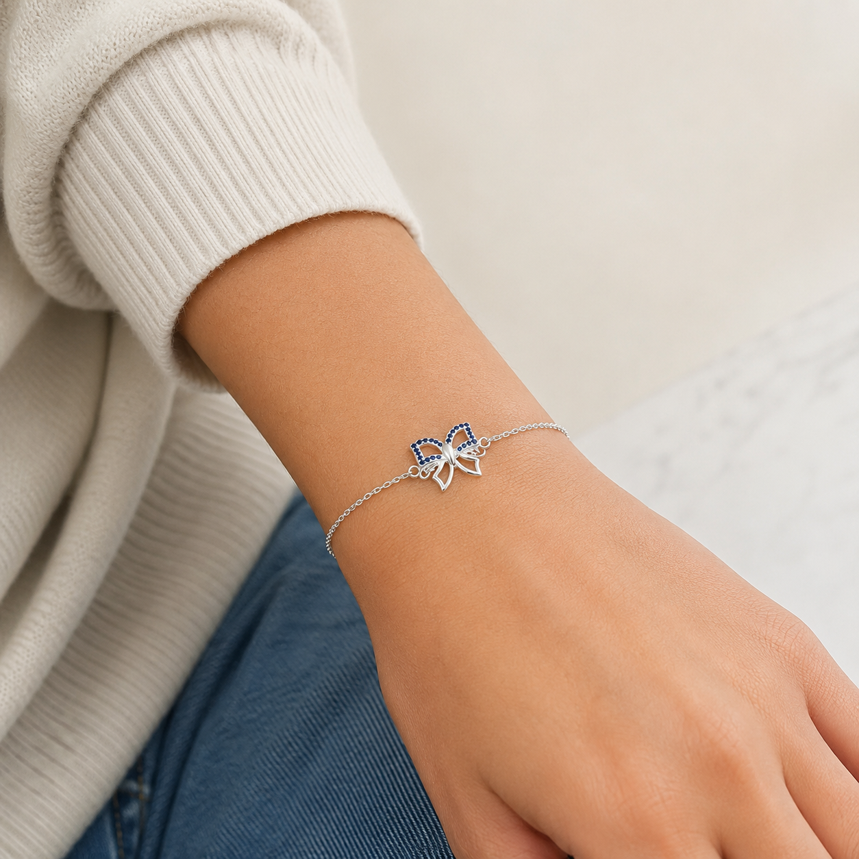 Pulsera Mariposa Azul Plata Ley 925