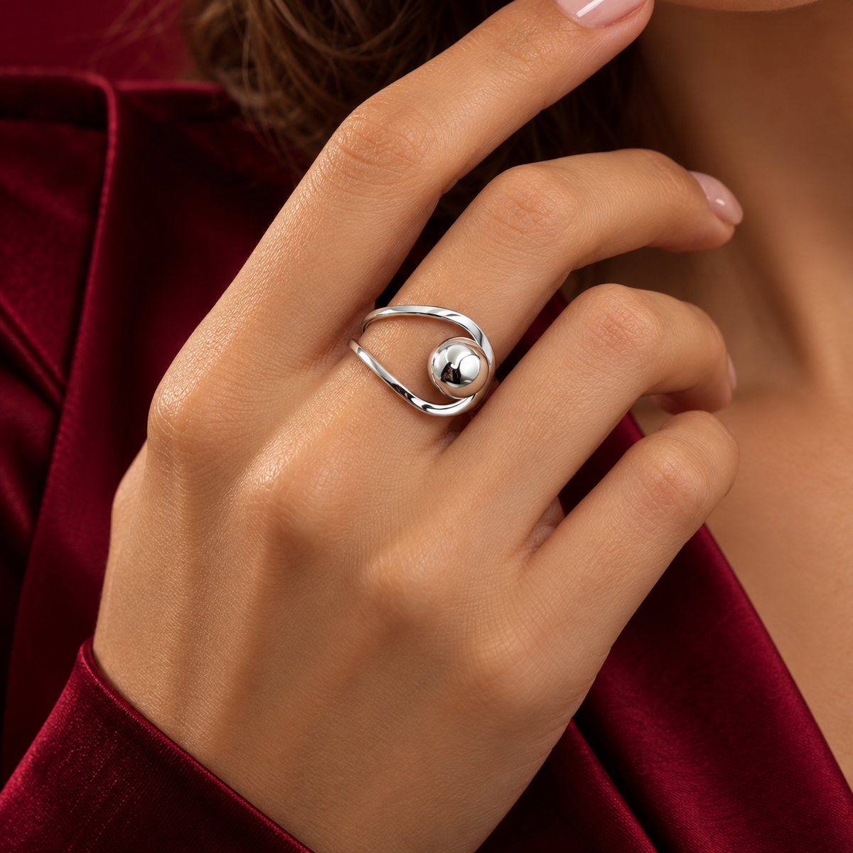 Anillo Bolita Liso Plata Ley 925