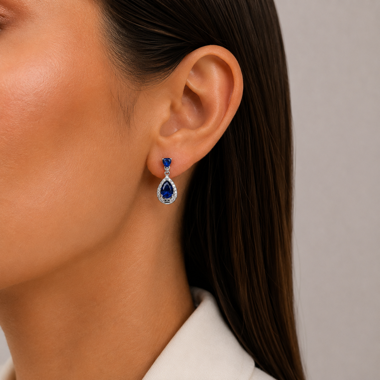 Arete Gota Azul Zirconia Plata Ley 925