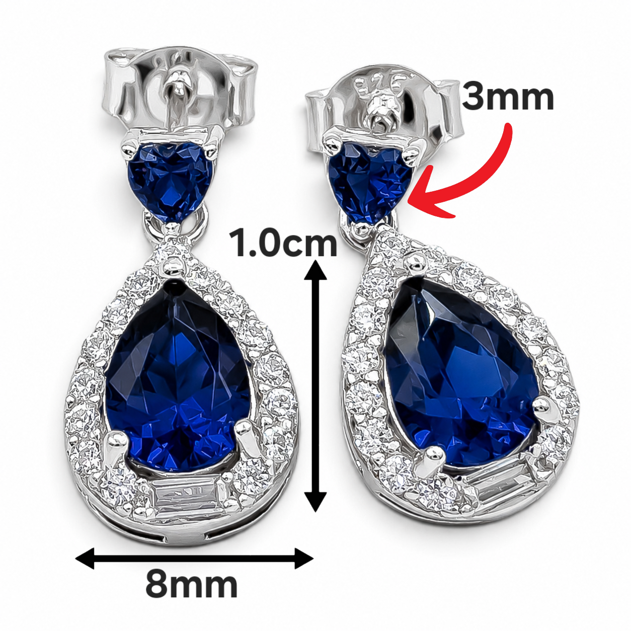 Arete Gota Azul Zirconia Plata Ley 925