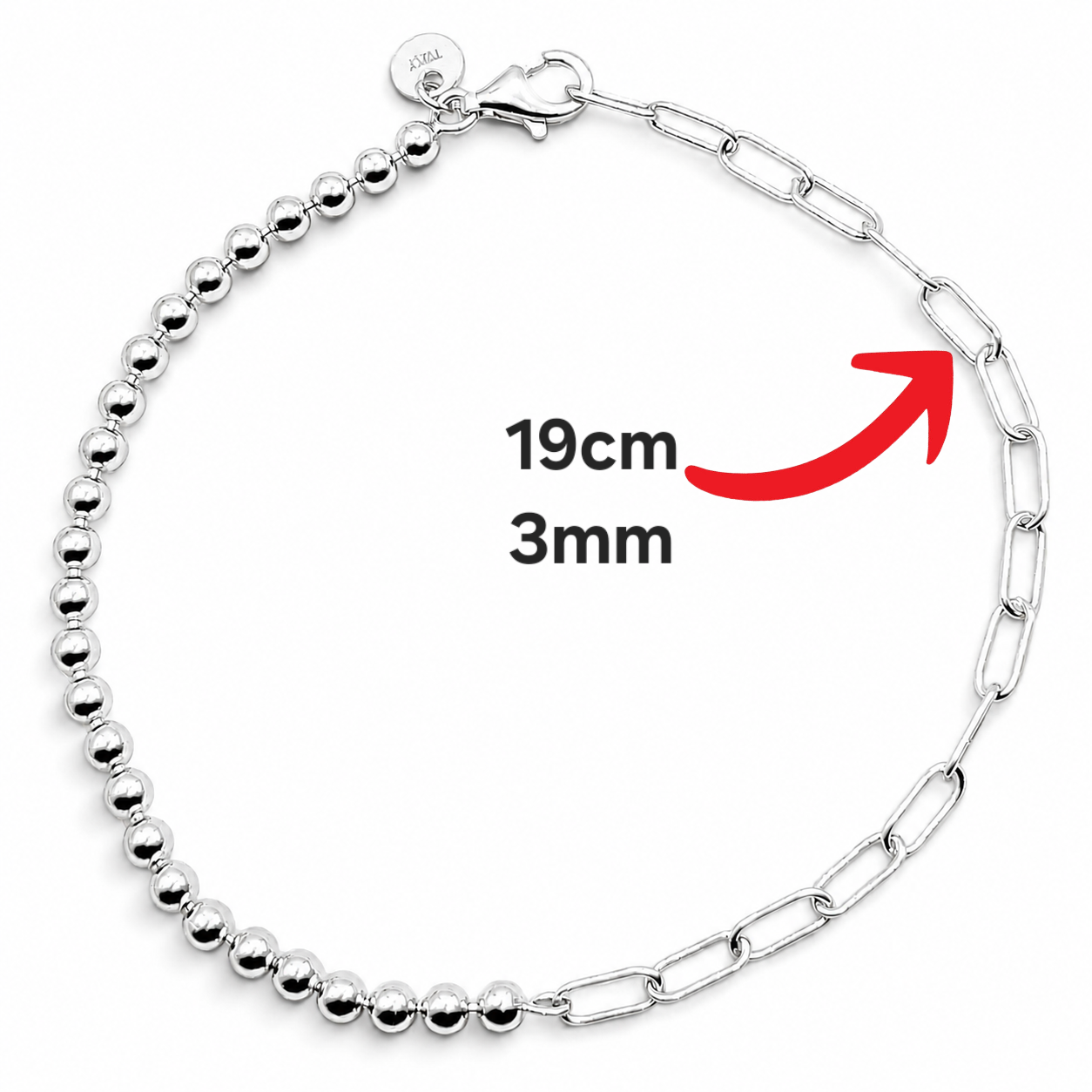 Pulsera Bola Clip Plata Ley 925