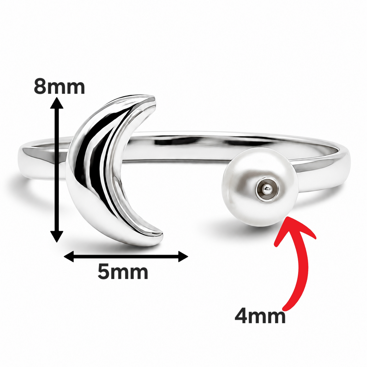 Anillo Luna Perla Plata Ley 925