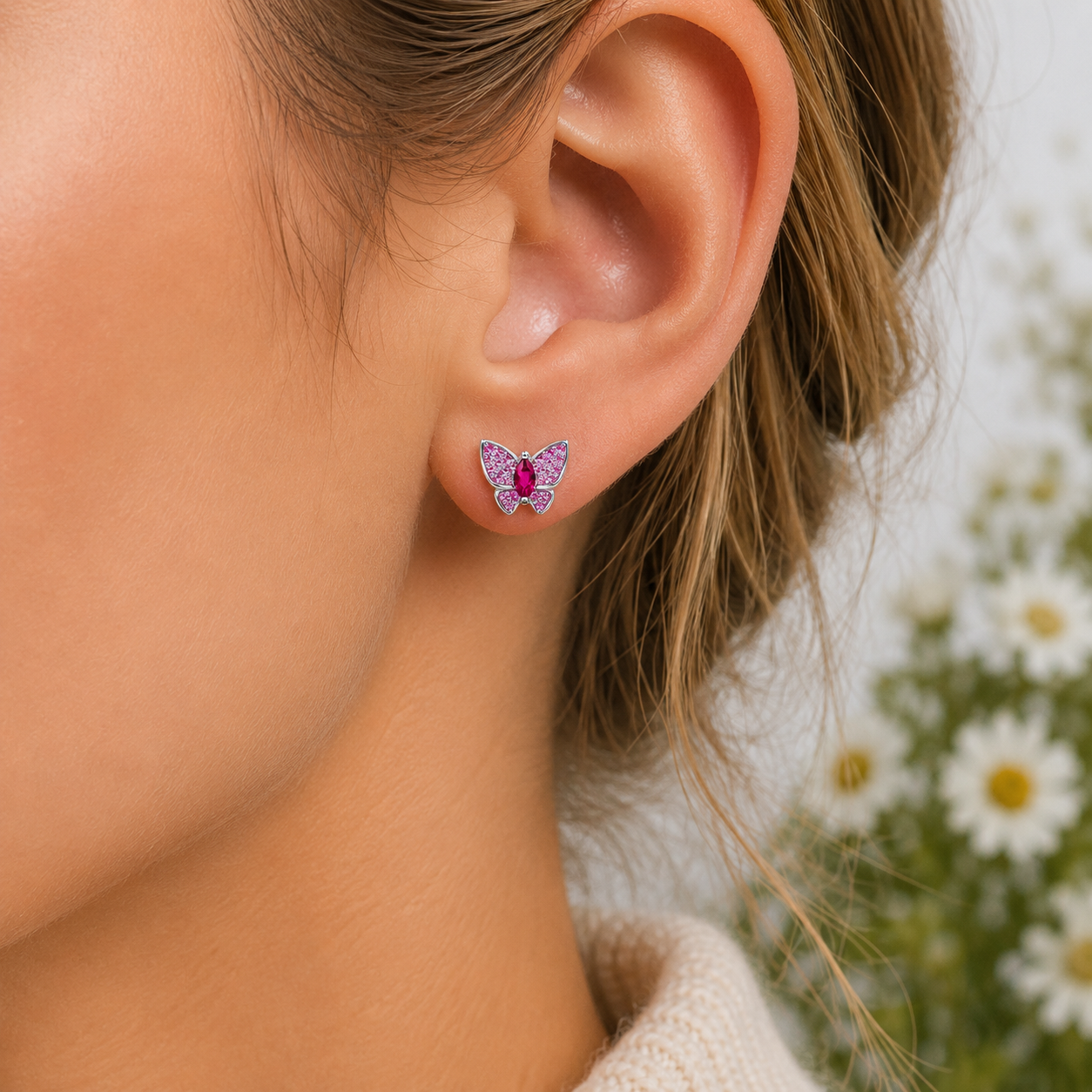 Arete Mariposa Roja Plata Ley 925
