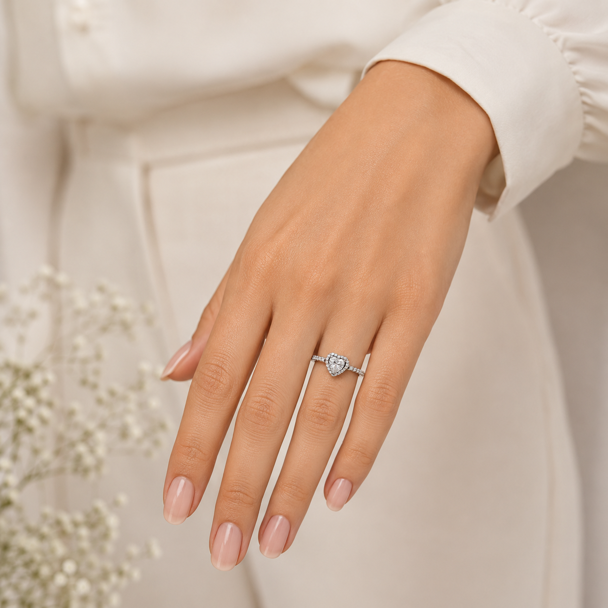 Anillo Corazon Blanco Plata Ley 925