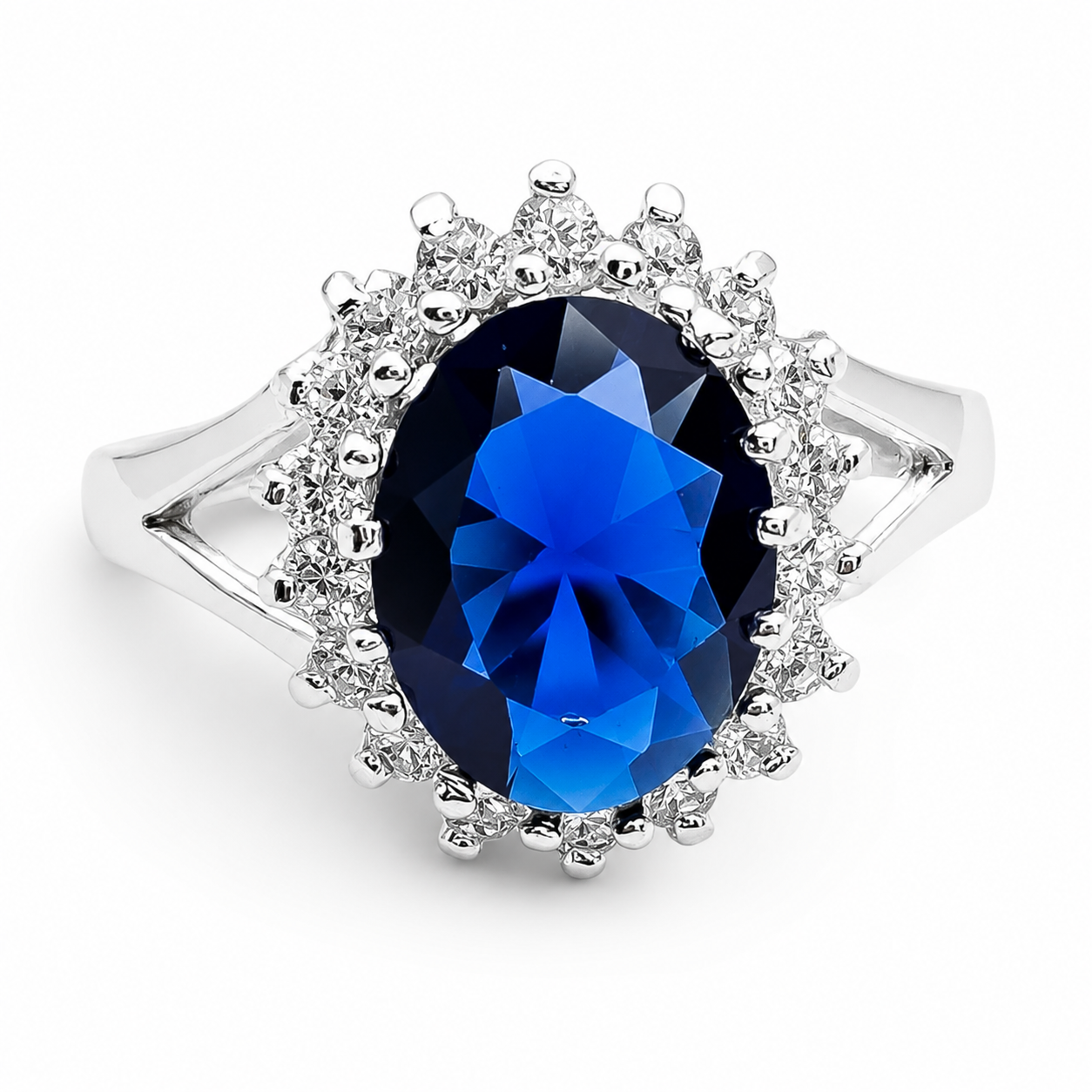 Anillo Zirconia Azul Plata Ley 925