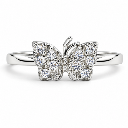 Anillo Mariposa Blanco Plata Ley 925