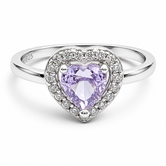 Anillo Corazon Liso Lila Plata Ley 925