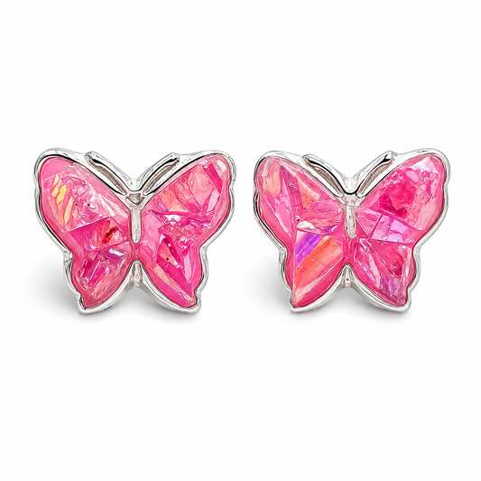 Arete Mariposa Rosa Plata Ley 925