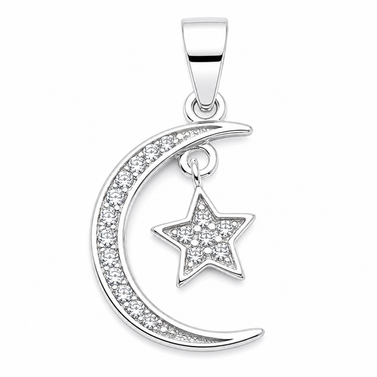 Dije Luna Estrella Blanco Plata Ley 925