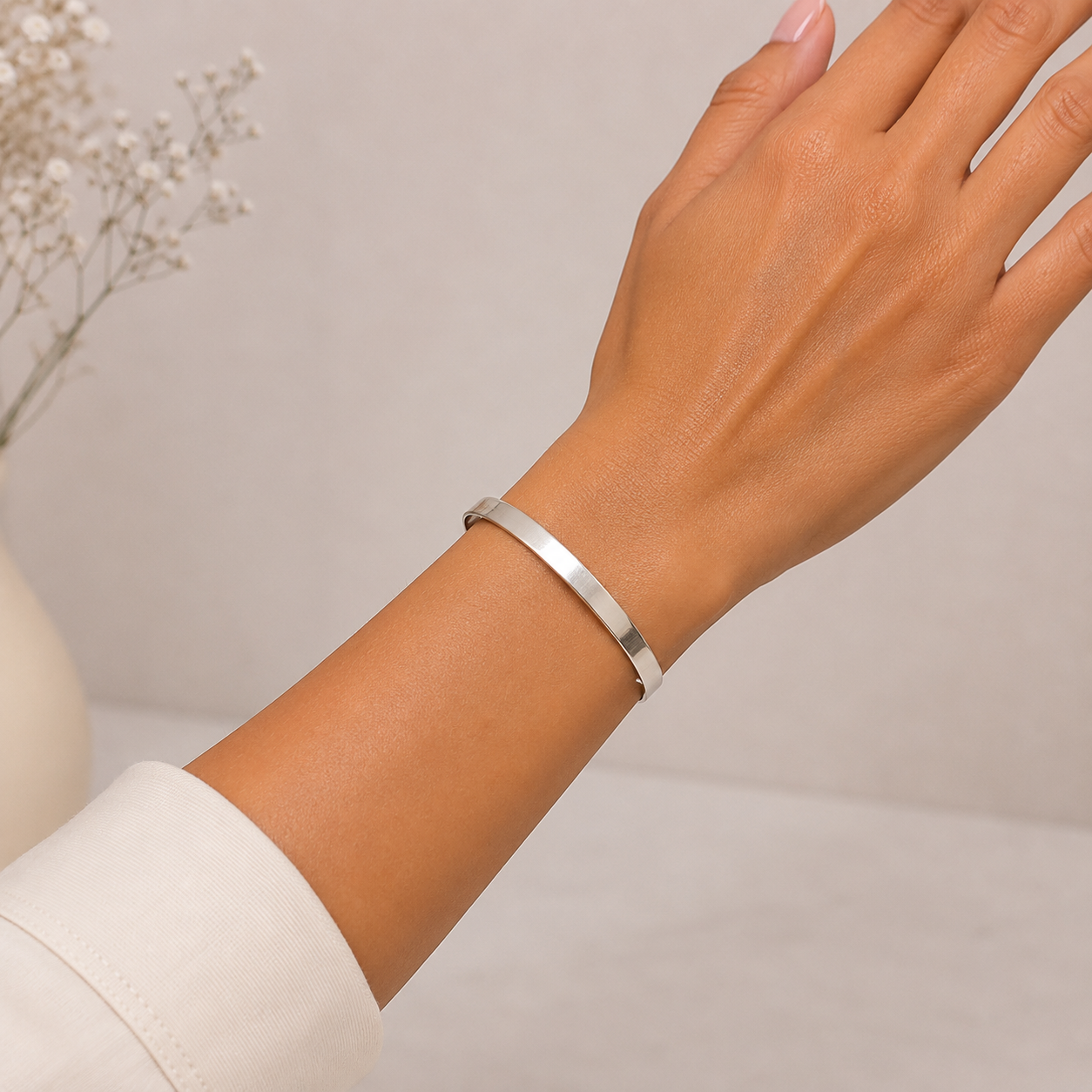 Brazalete Liso Ancho Plata Ley 925