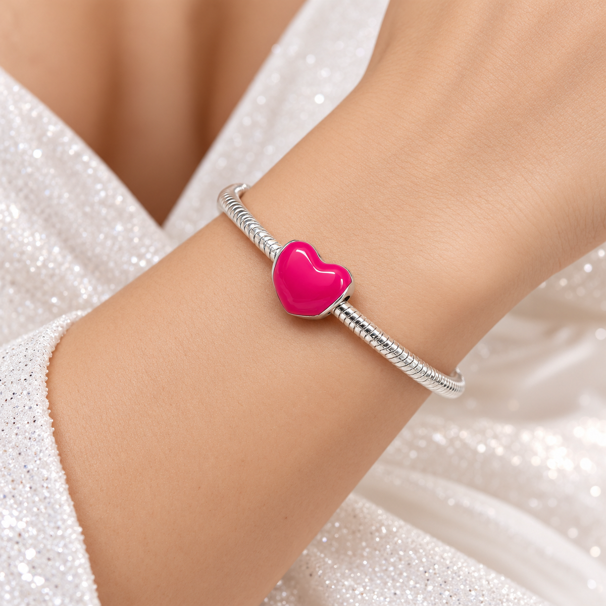 Charm Corazon Rosa Plata Ley 925