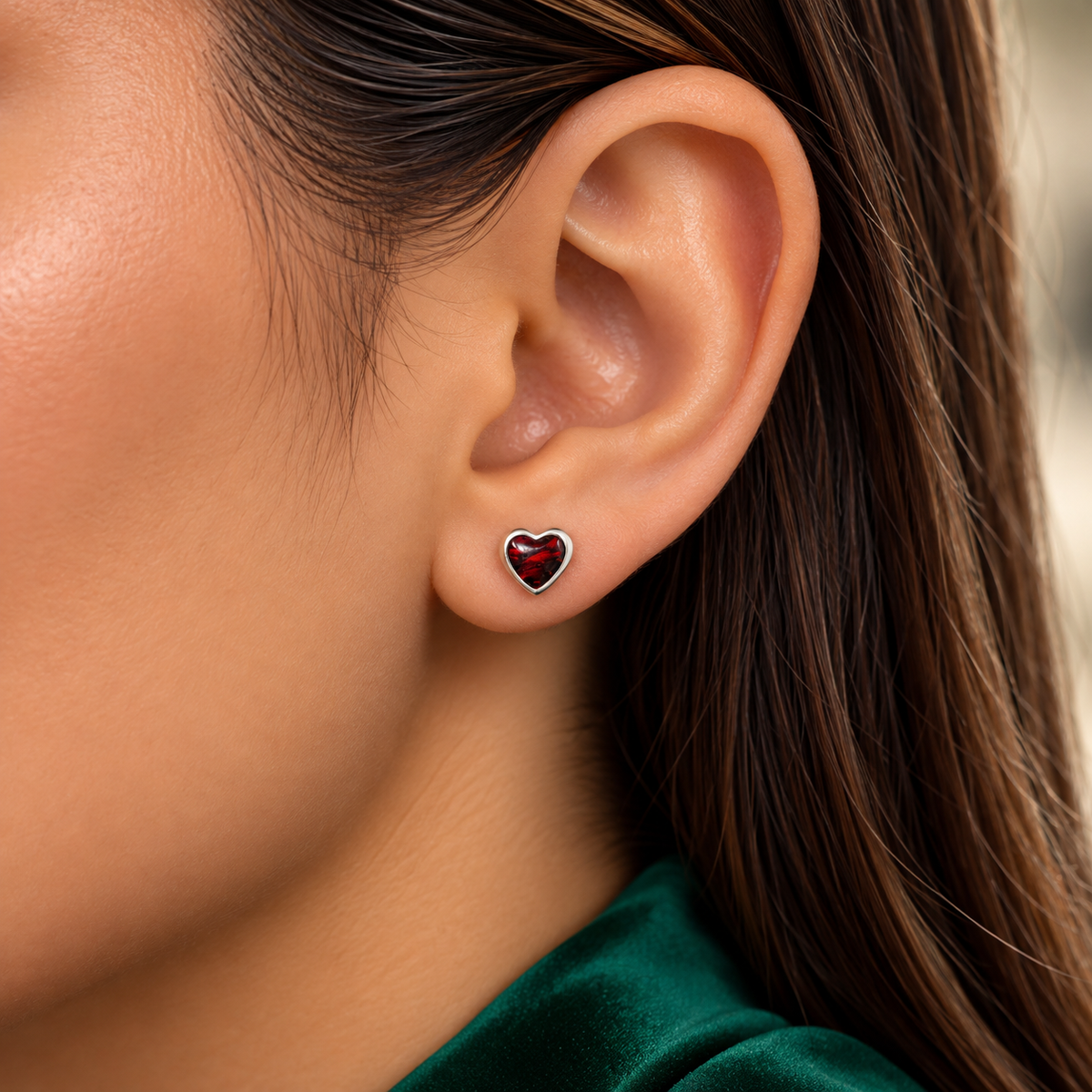 Arete Corazon Rojo Opalo Plata Ley 925