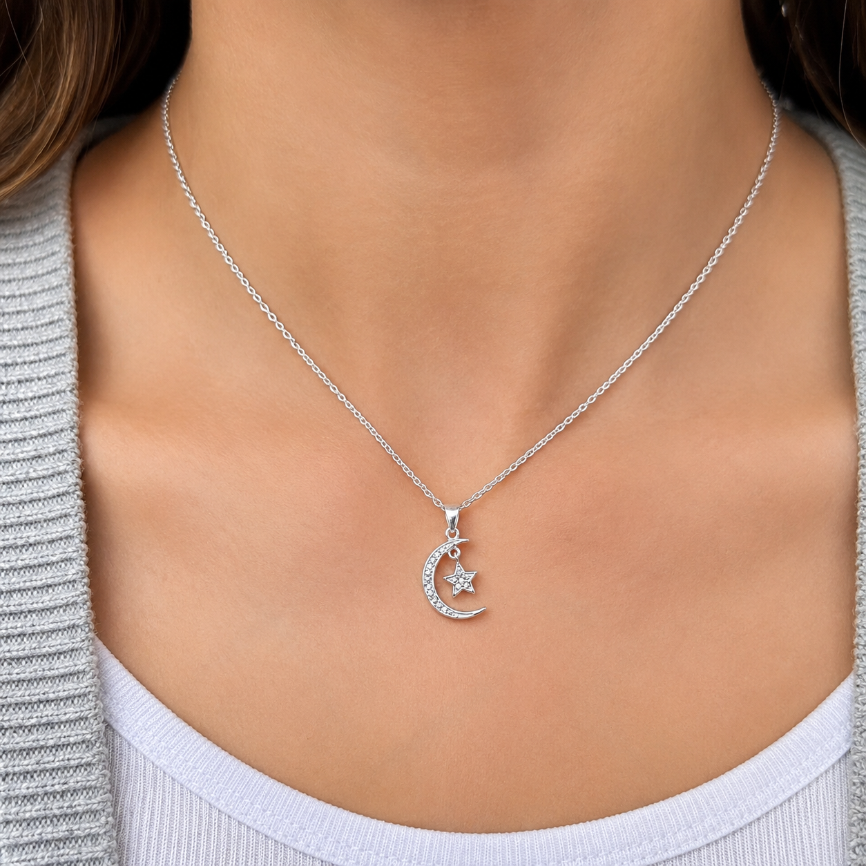 Dije Luna Estrella Blanco Plata Ley 925