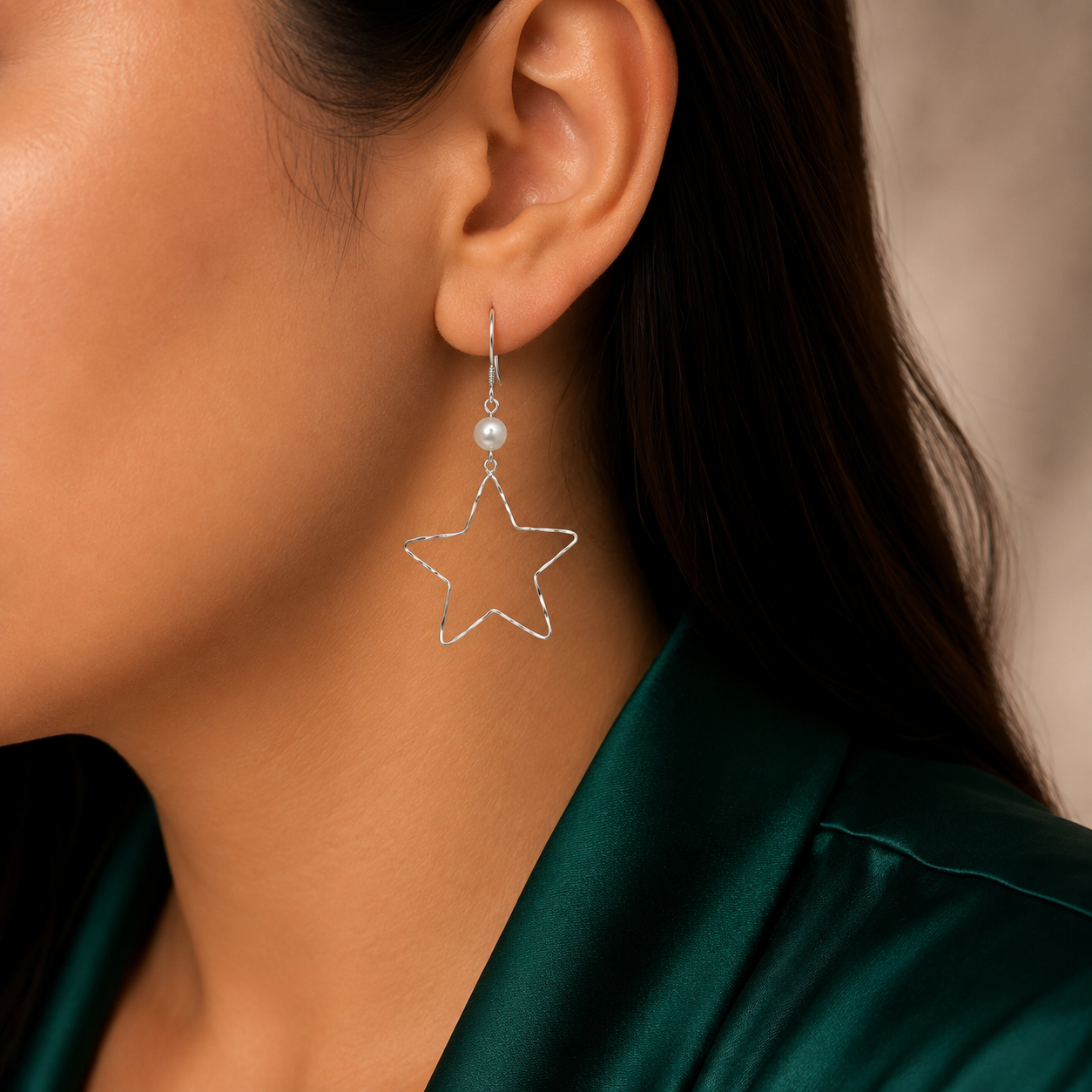 Arete Estrella Perla Plata Ley 925