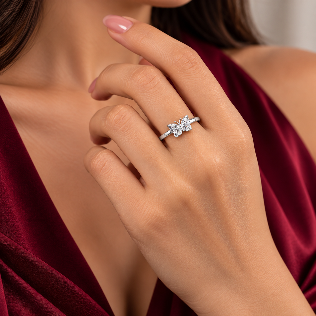 Anillo Mariposa Blanco Plata Ley 925
