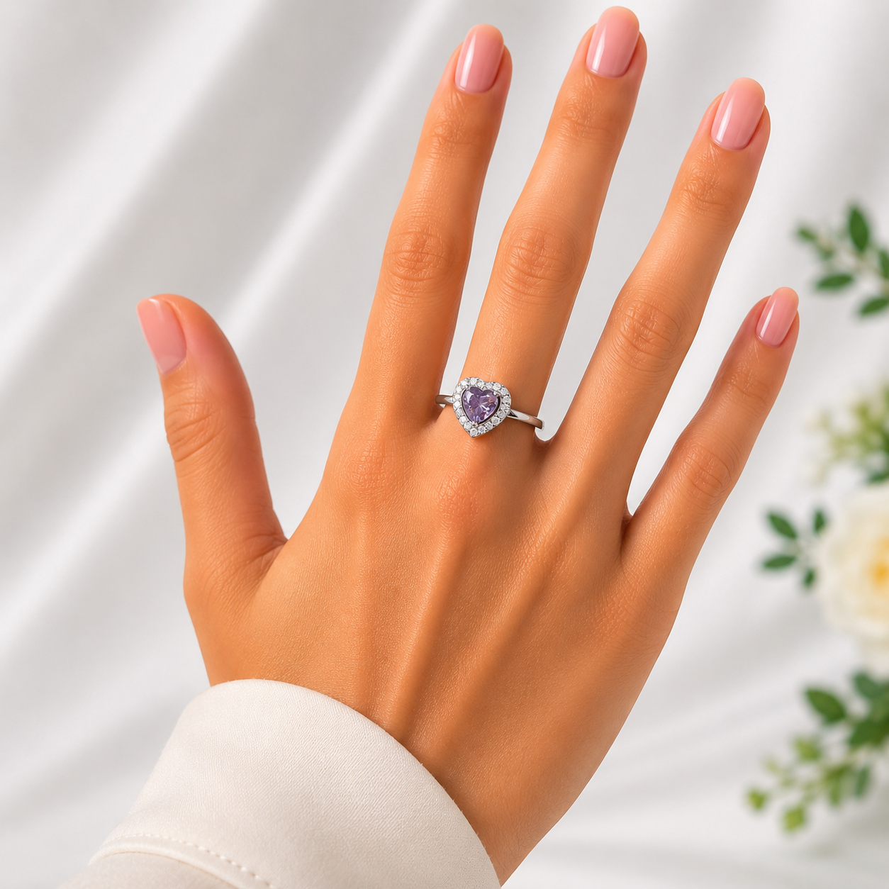 Anillo Corazon Liso Lila Plata Ley 925