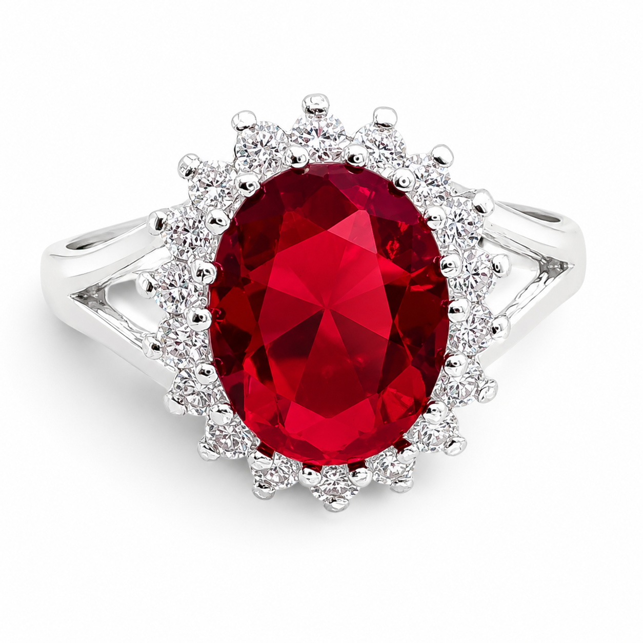 Anillo Zirconia Roja Plata Ley 925