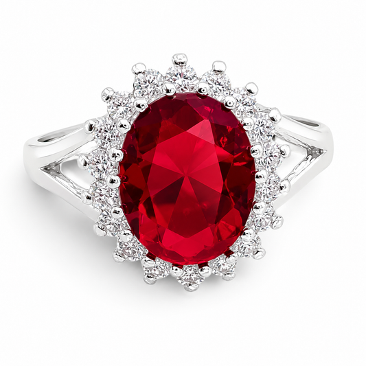 Anillo Zirconia Roja Plata Ley 925