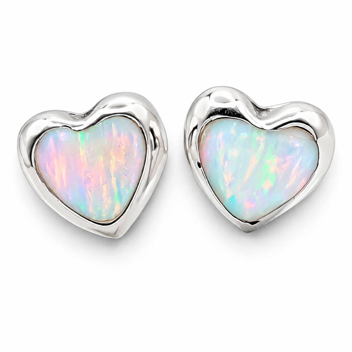 Arete Corazon Blanco Opalo Plata Ley 925