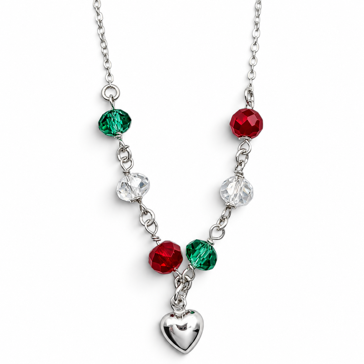 Collar Tricolor Corazon Plata Ley 925