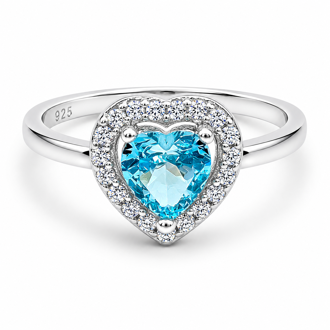 Anillo Corazon Liso Azul Plata Ley 925