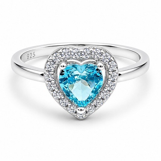 Anillo Corazon Liso Azul Plata Ley 925