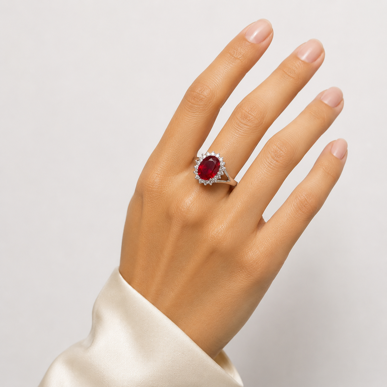 Anillo Zirconia Roja Plata Ley 925