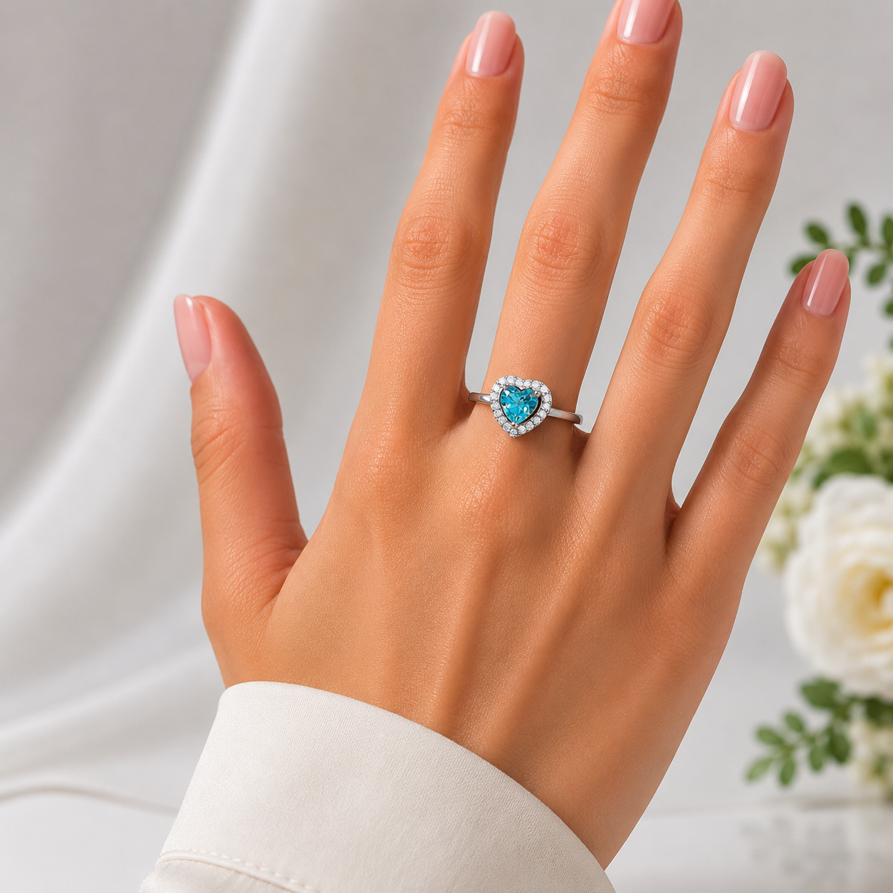Anillo Corazon Liso Azul Plata Ley 925