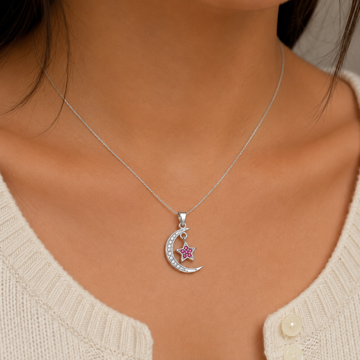 Dije Luna Estrella Fiusha Plata Ley 925