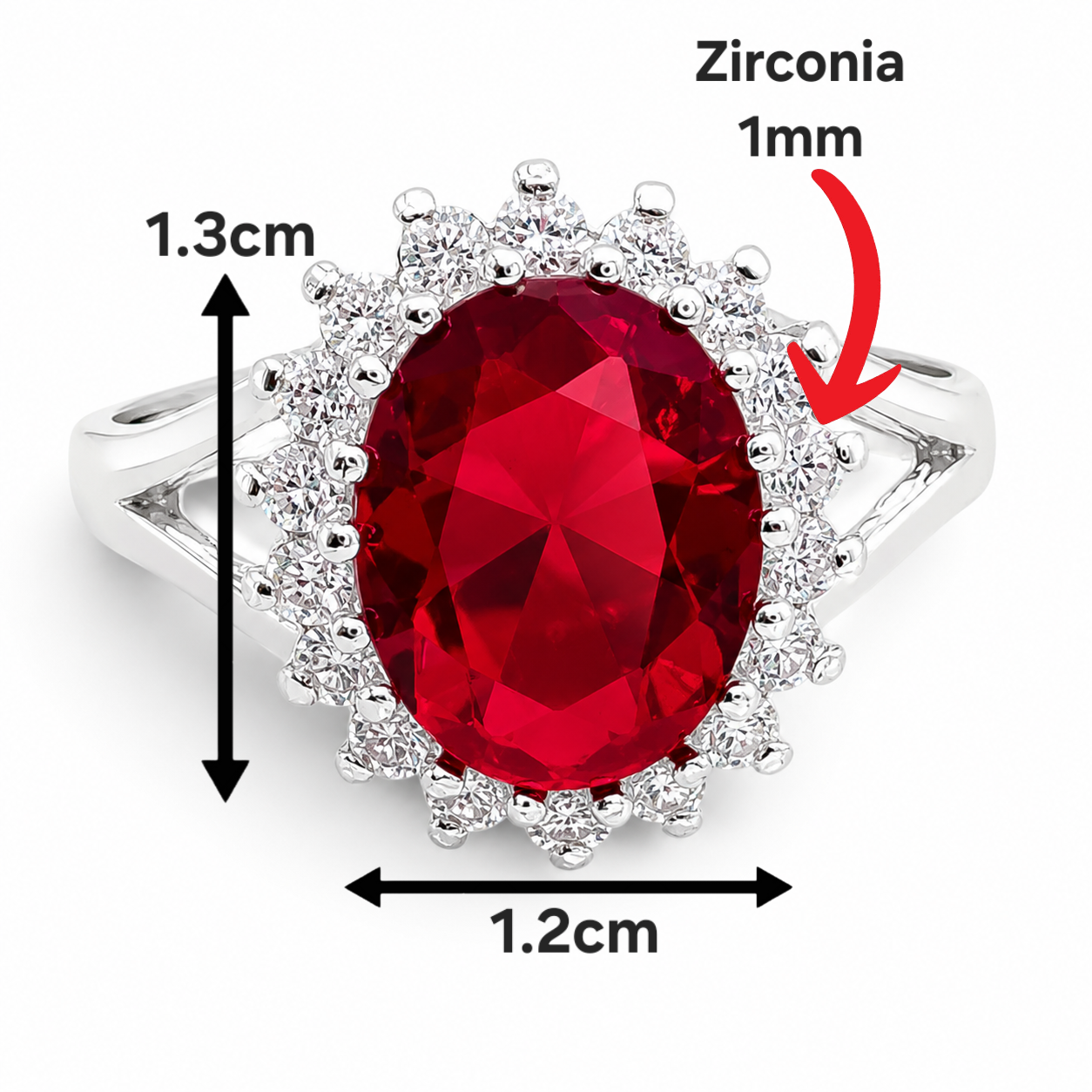 Anillo Zirconia Roja Plata Ley 925