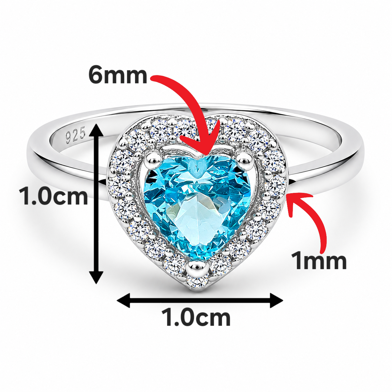 Anillo Corazon Liso Azul Plata Ley 925