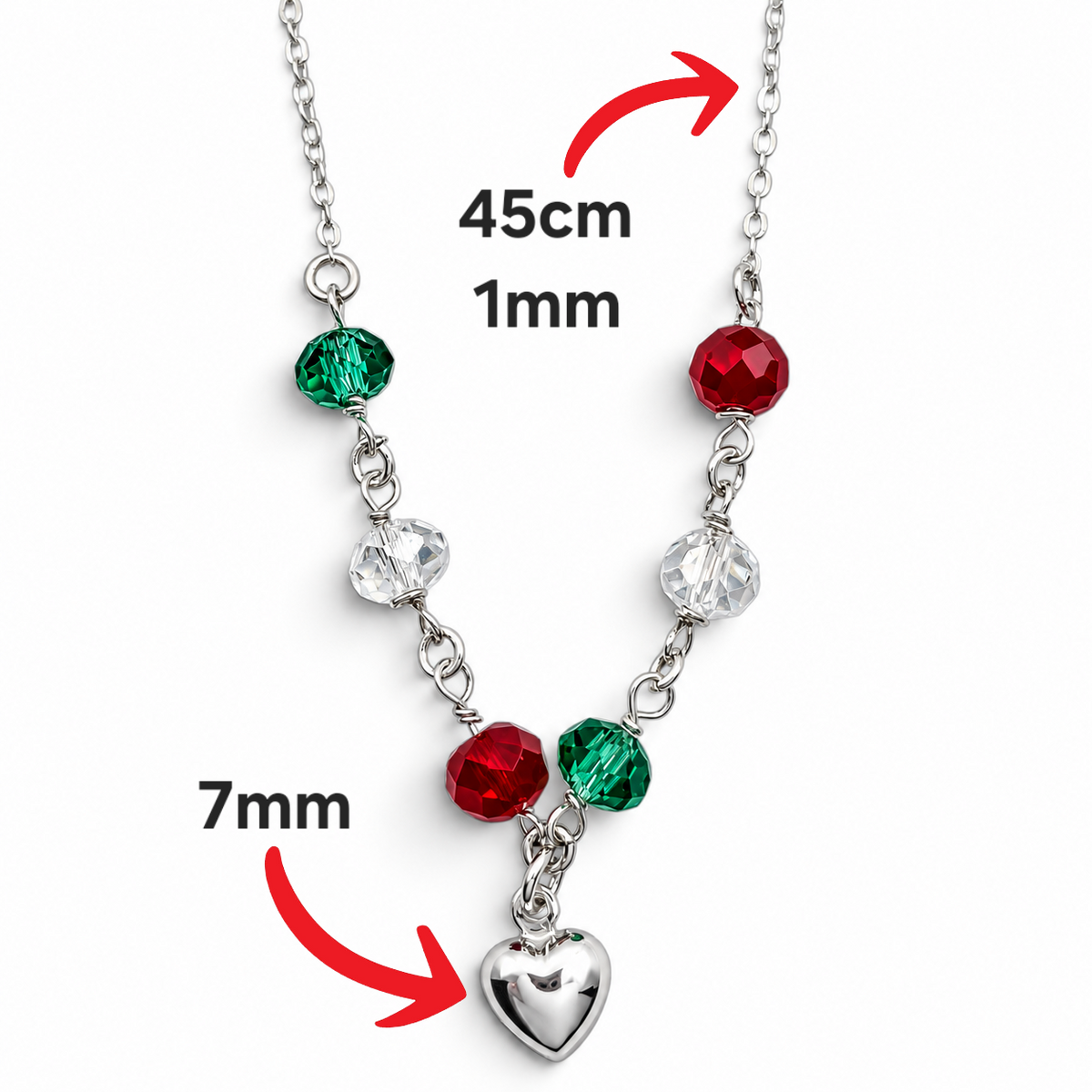 Collar Tricolor Corazon Plata Ley 925