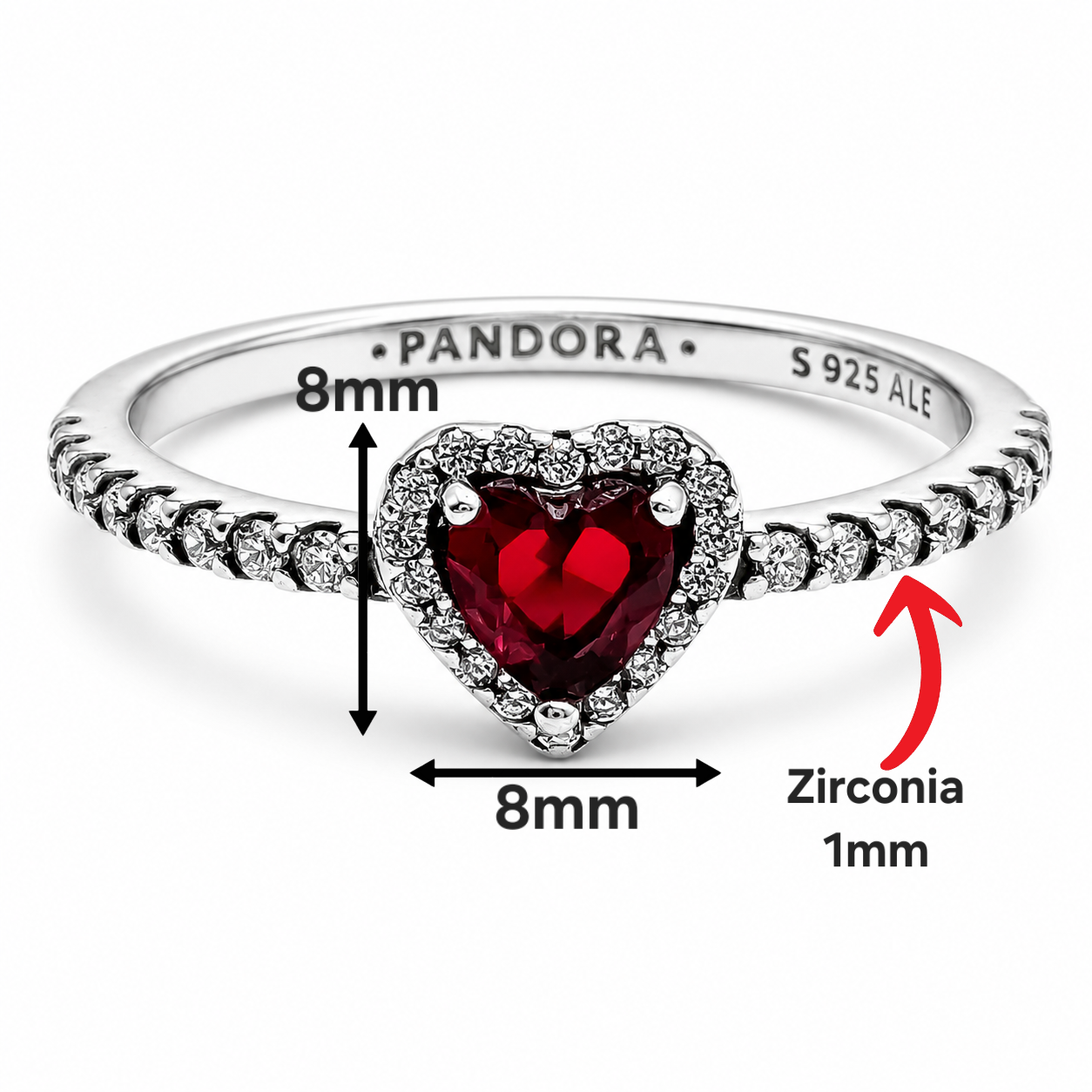 Anillo Corazon Rojo Plata Ley 925