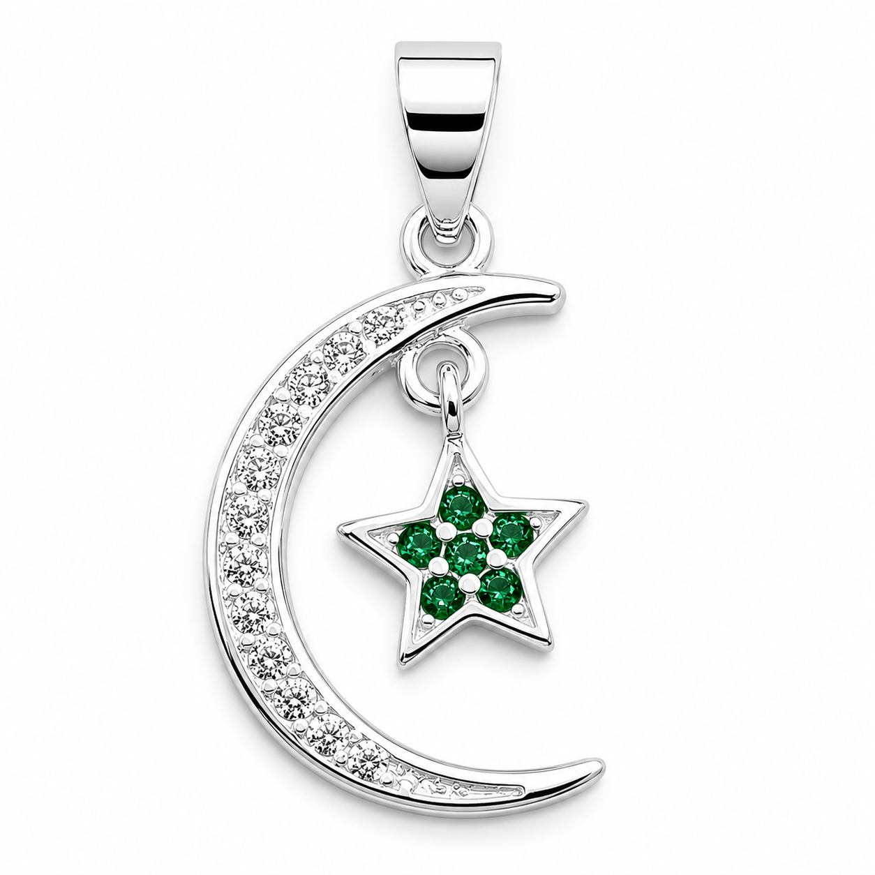 Dije Luna Estrella Verde Plata Ley 925