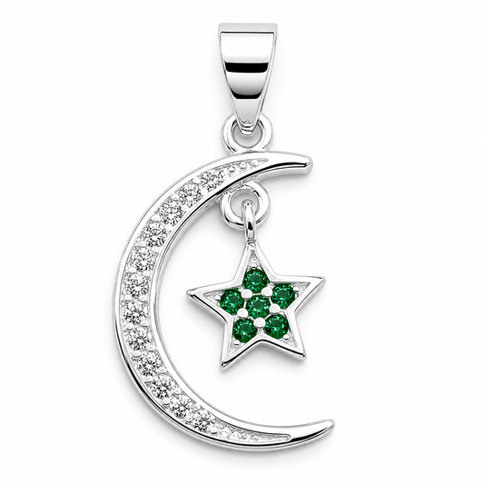 Dije Luna Estrella Verde Plata Ley 925