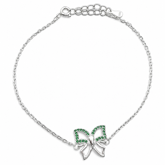 Pulsera Mariposa Verde Plata Ley 925