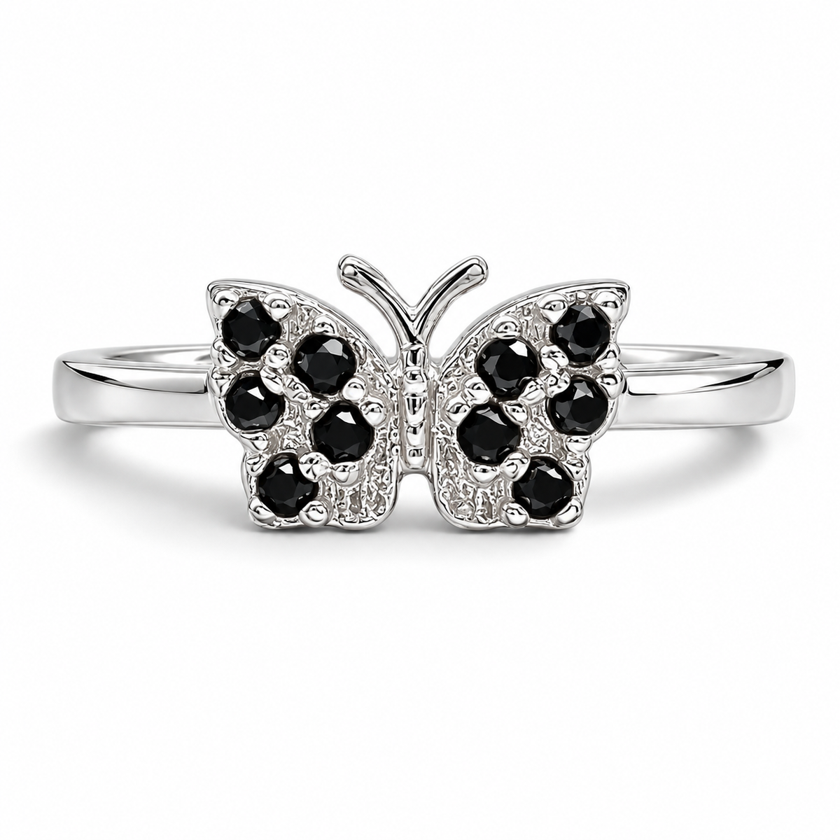 Anillo Mariposa Negro Plata Ley 925