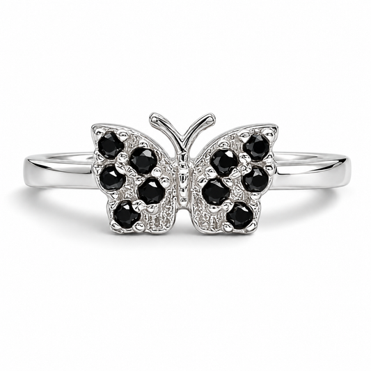 Anillo Mariposa Negro Plata Ley 925