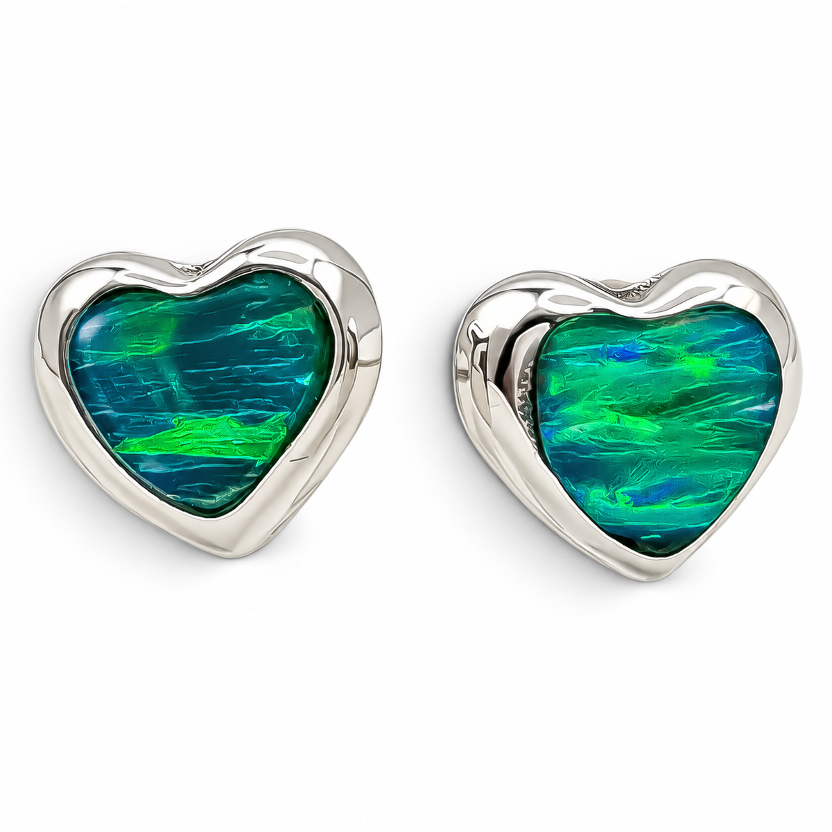 Arete Corazon Verde Opalo Plata Ley 925