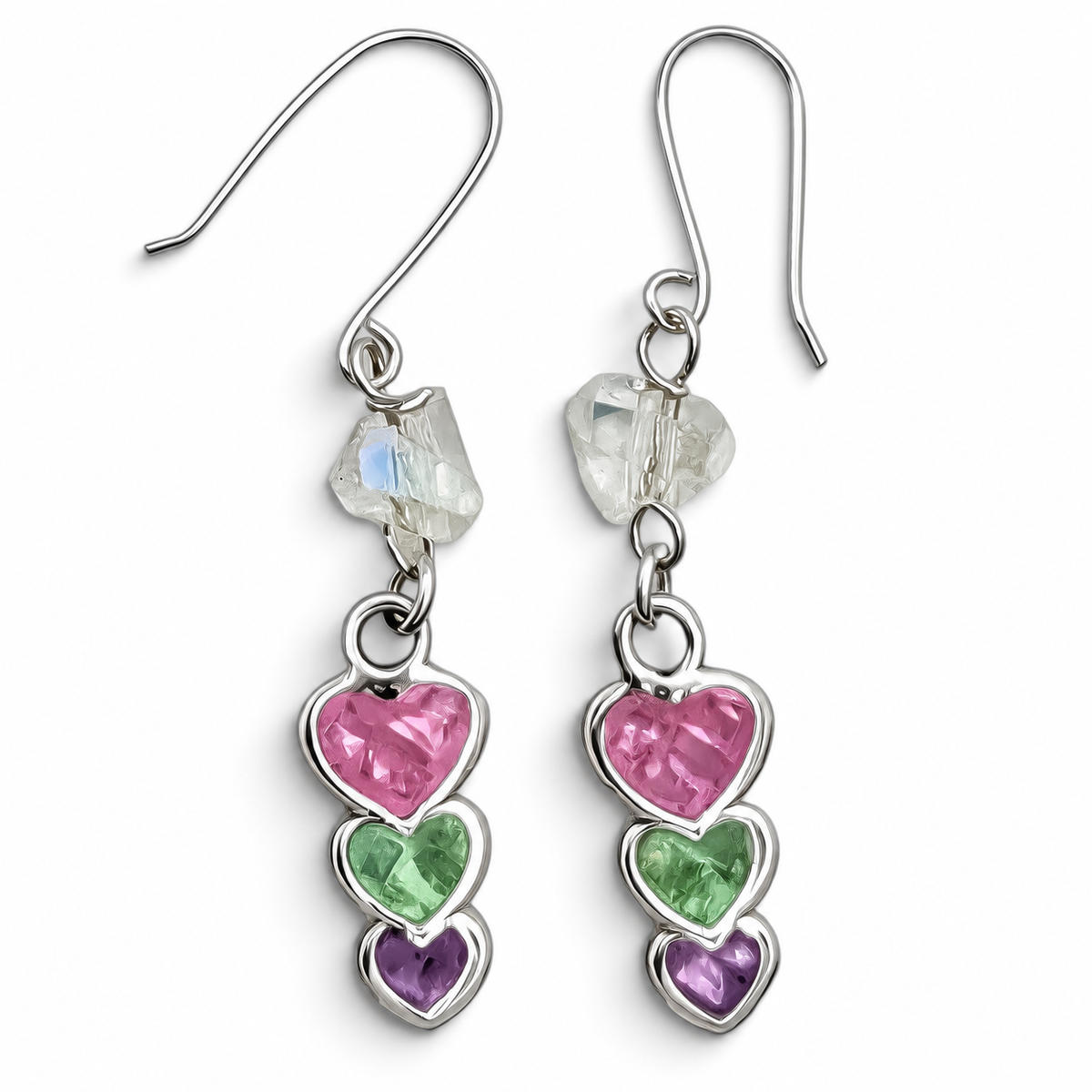 Arete 3 Corazones Plata Ley 925