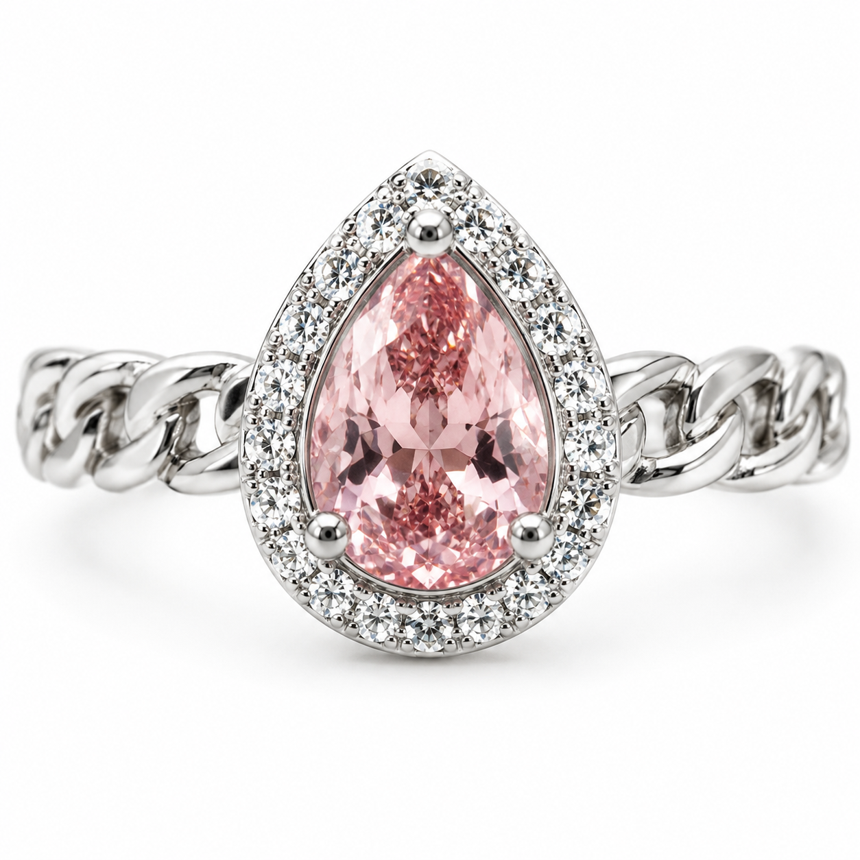 Anillo Rosa Gota Plata Ley 925