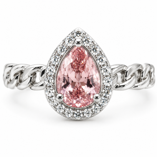 Anillo Rosa Gota Plata Ley 925