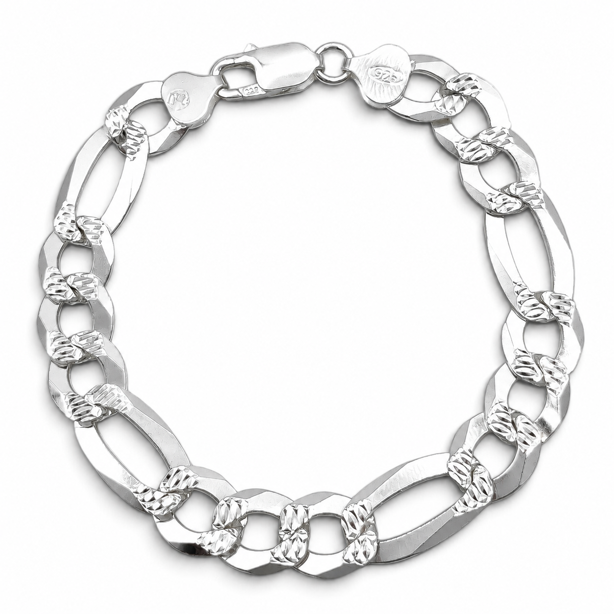 Pulso Figaro Diamantado 1.0cm Plata Ley 925