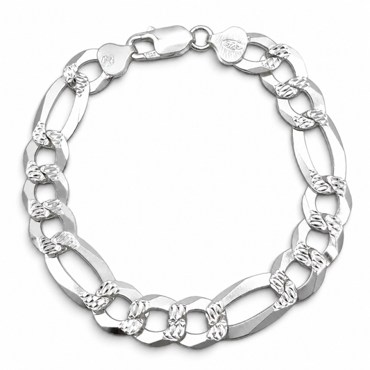 Pulso Figaro Diamantado 1.0cm Plata Ley 925
