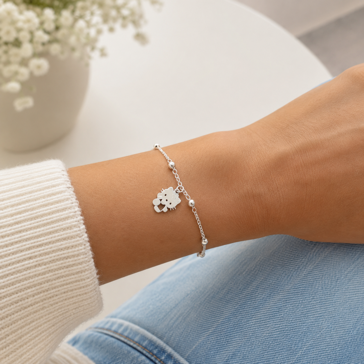 Pulsera Kitty Plata Ley 925