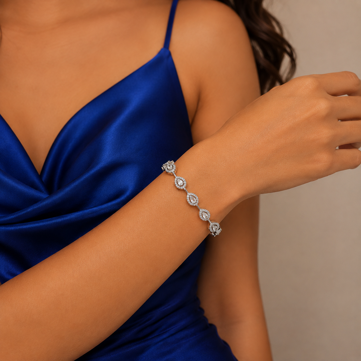 Pulsera Gotas Blancas Plata Ley 925