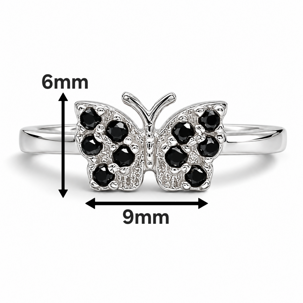 Anillo Mariposa Negro Plata Ley 925