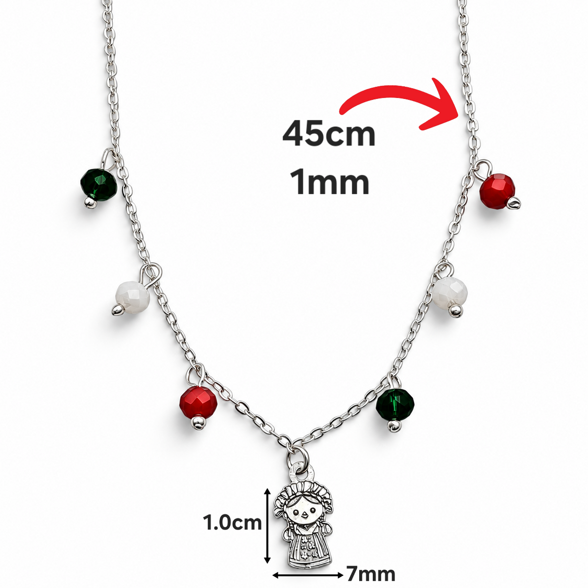 Collar Muñeca Tricolor Plata Ley 925