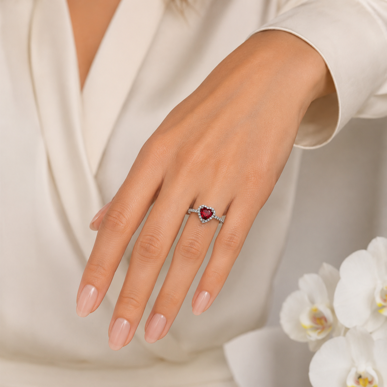Anillo Corazon Rojo Plata Ley 925